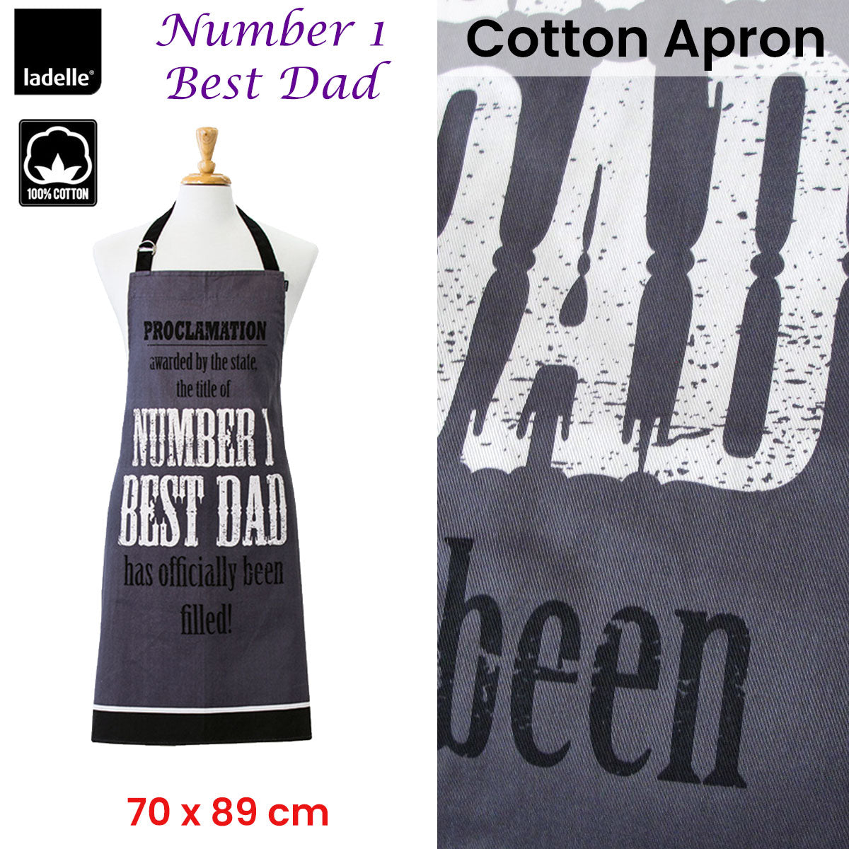 Ladelle Dad Text Print Cotton Apron, 70 x 89 cm