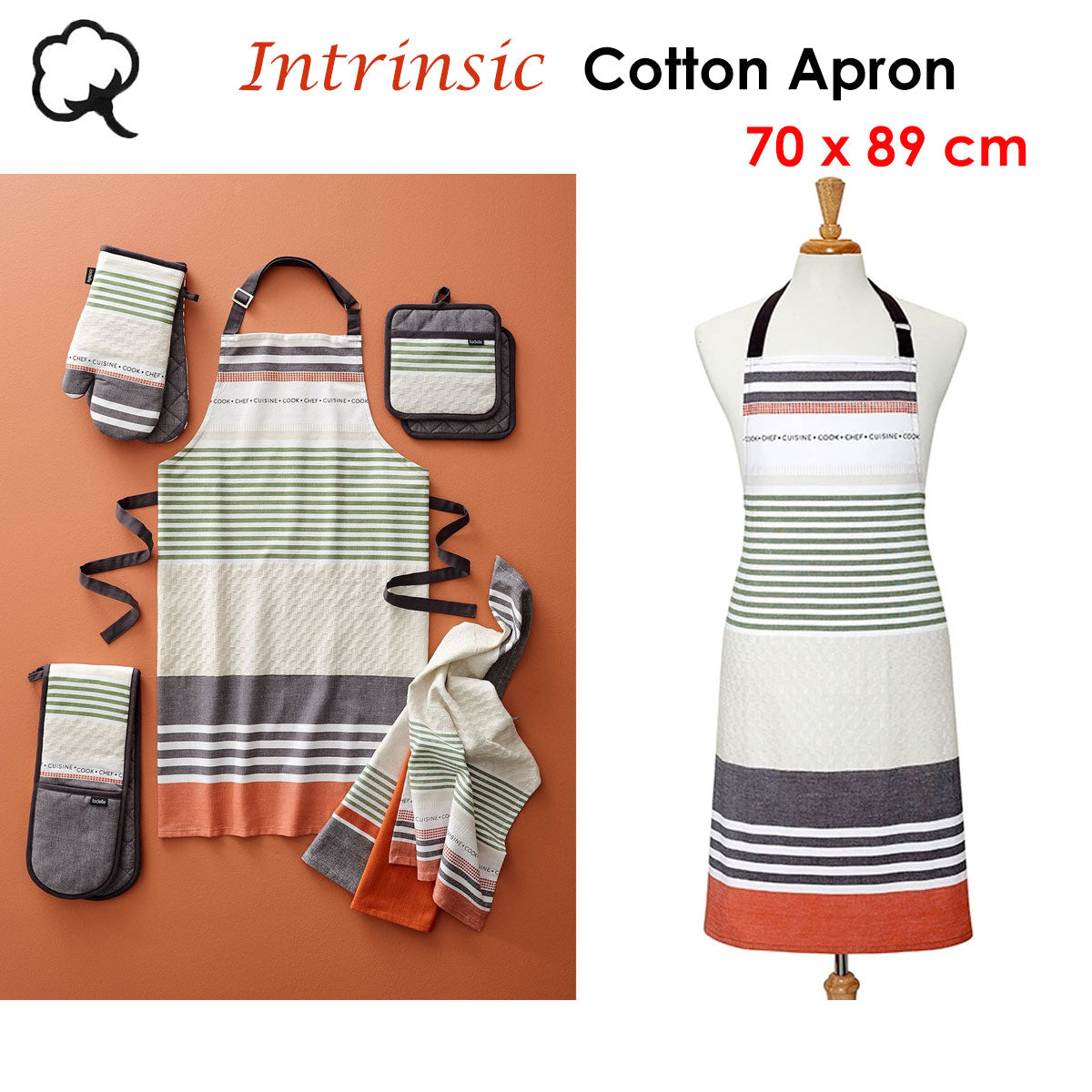 Ladelle Intrinsic Striped Cotton Apron, 70 x 89 cm
