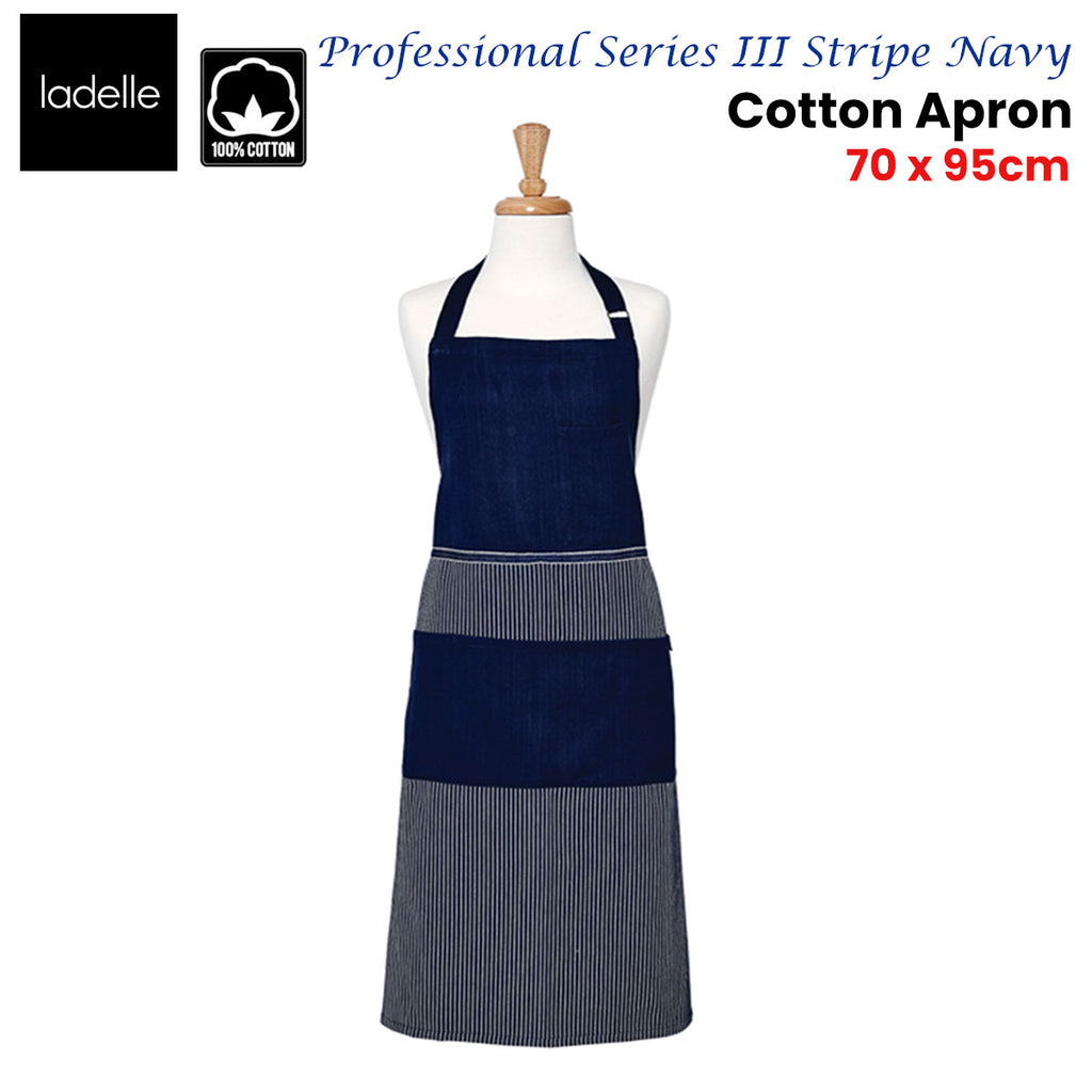 Ladelle Professional Series Navy Stripe Cotton Apron, 70 x 95 cm