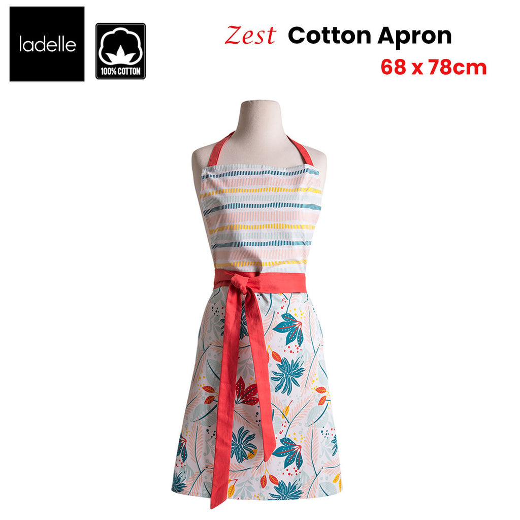 Ladelle Zest Cotton Apron, 68 x 78 cm, with its measurements marked