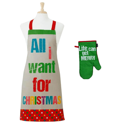 Ladelle Christmas Oven Mitt and Apron Set, Multi
