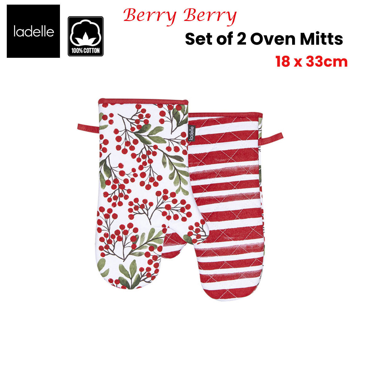 Ladelle Berry Christmas Set of 2 Oven Mitts 18 x 33 cm