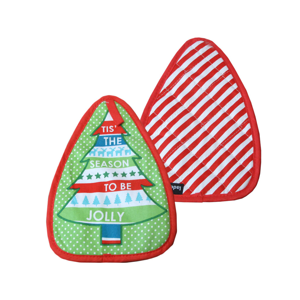 Ladelle Joyful Stripe Red Quilted Pot Mitts, Set of 2, 17 x 24 cm