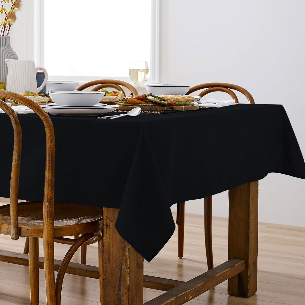 Ladelle Base Black Linen Look Cotton Tablecloth, 150 x 265 cm