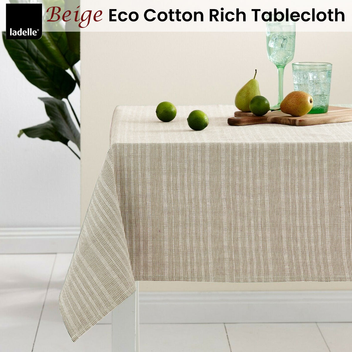Ladelle Beige Eco Cotton Rich Tablecloth cm