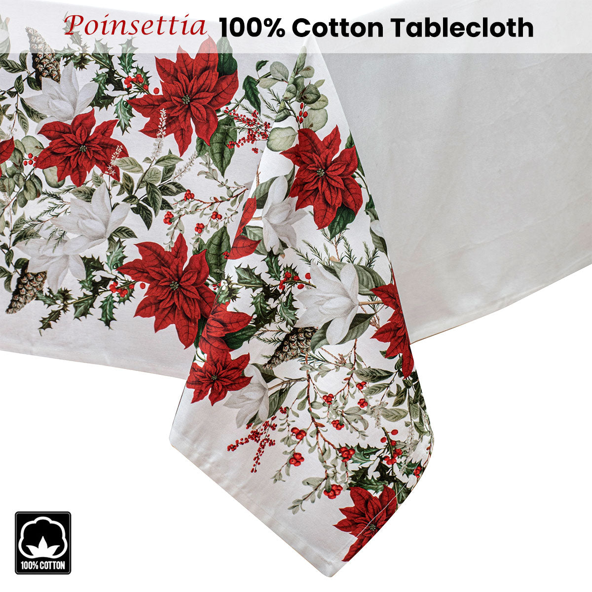 100% Cotton Ashdene Poinsettia Festive Christmas Holiday