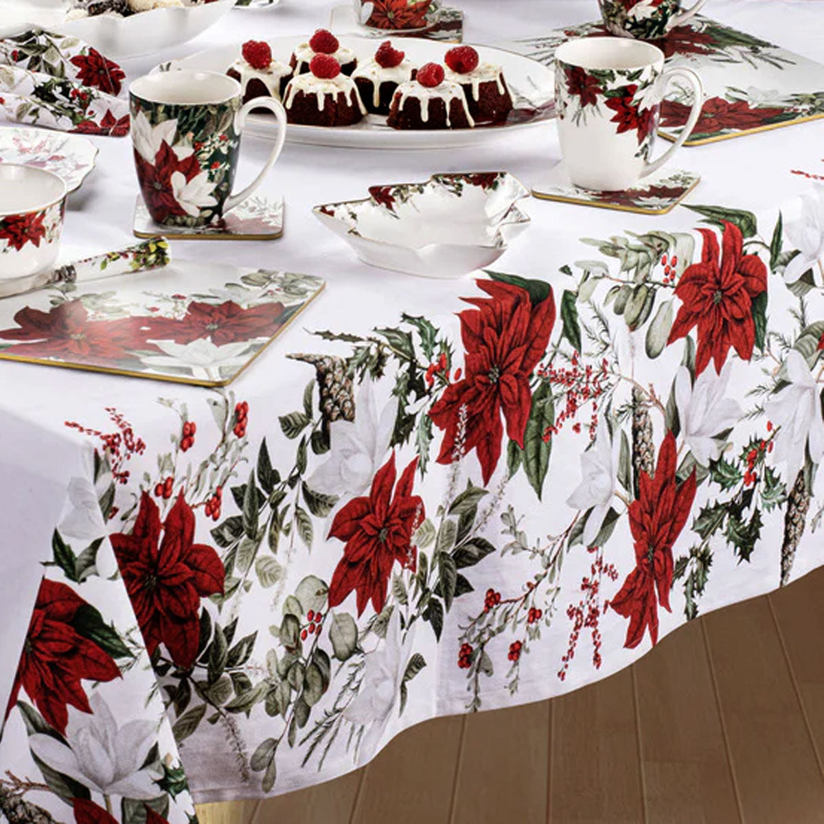 100% Cotton Ashdene Poinsettia Festive Christmas Holiday