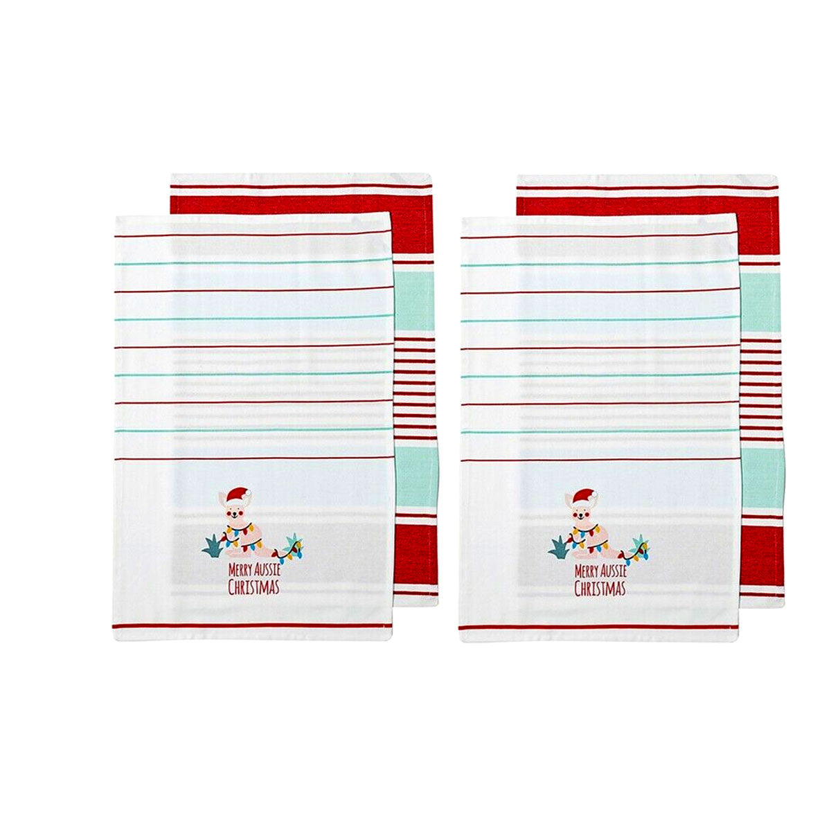 Ladelle Australiana Aussie Animal Christmas Set of 4 Cotton Kitchen