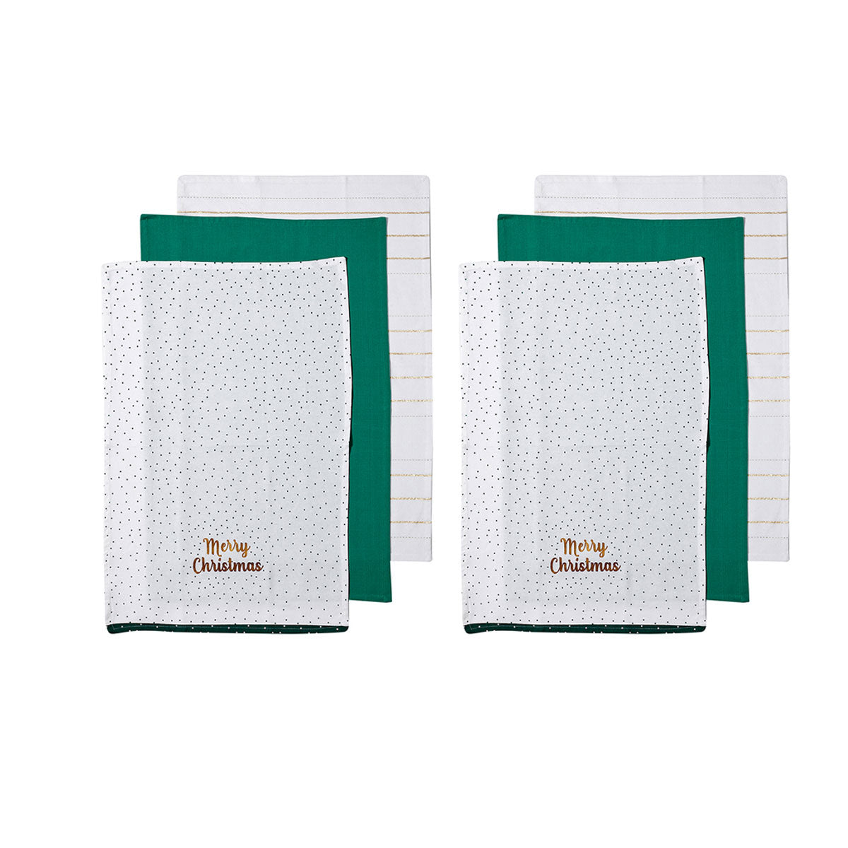 Ladelle Joyful Merry Christmas Set of 6 Cotton Kitchen Towels