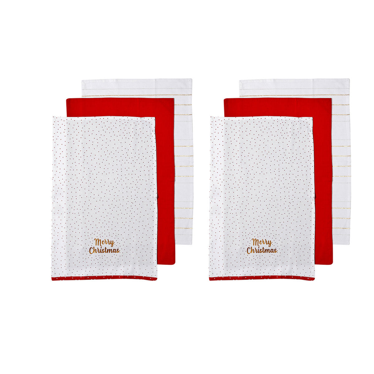 Ladelle Joyful Merry Christmas Set of 6 Cotton Kitchen Towels