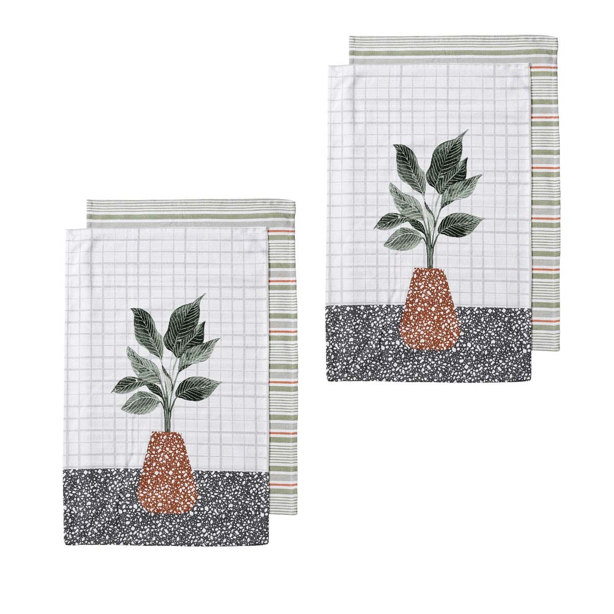 Ladelle Revive Plants Set of 4 Cotton Kitchen Towels Pot