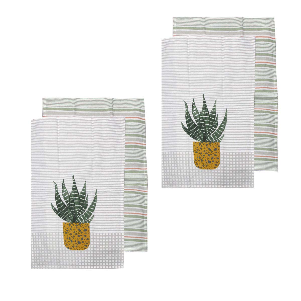 Ladelle Revive Plants Set of 4 Cotton Kitchen Towels Pot