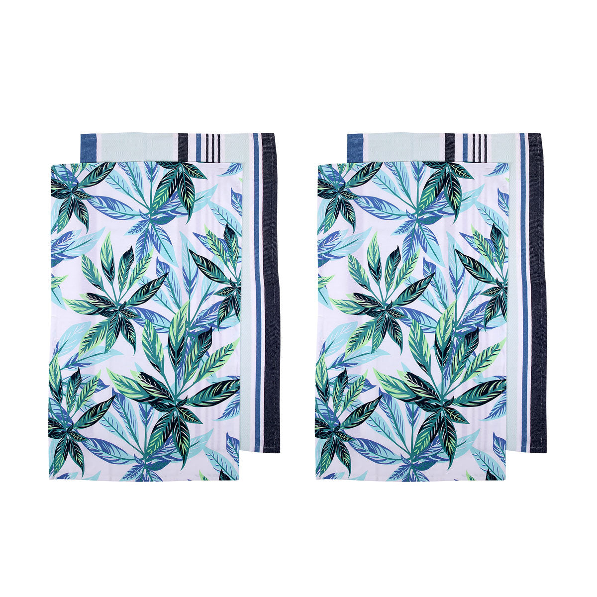 Ladelle Set of 4 Zest Leaves Green Cotton Kitchen Tea Towels 50 x 70