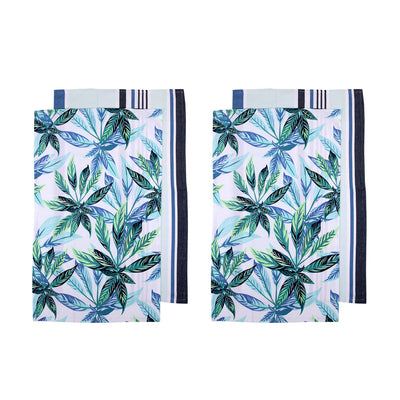 Ladelle Set of 4 Zest Leaves Green Cotton Kitchen Tea Towels 50 x 70