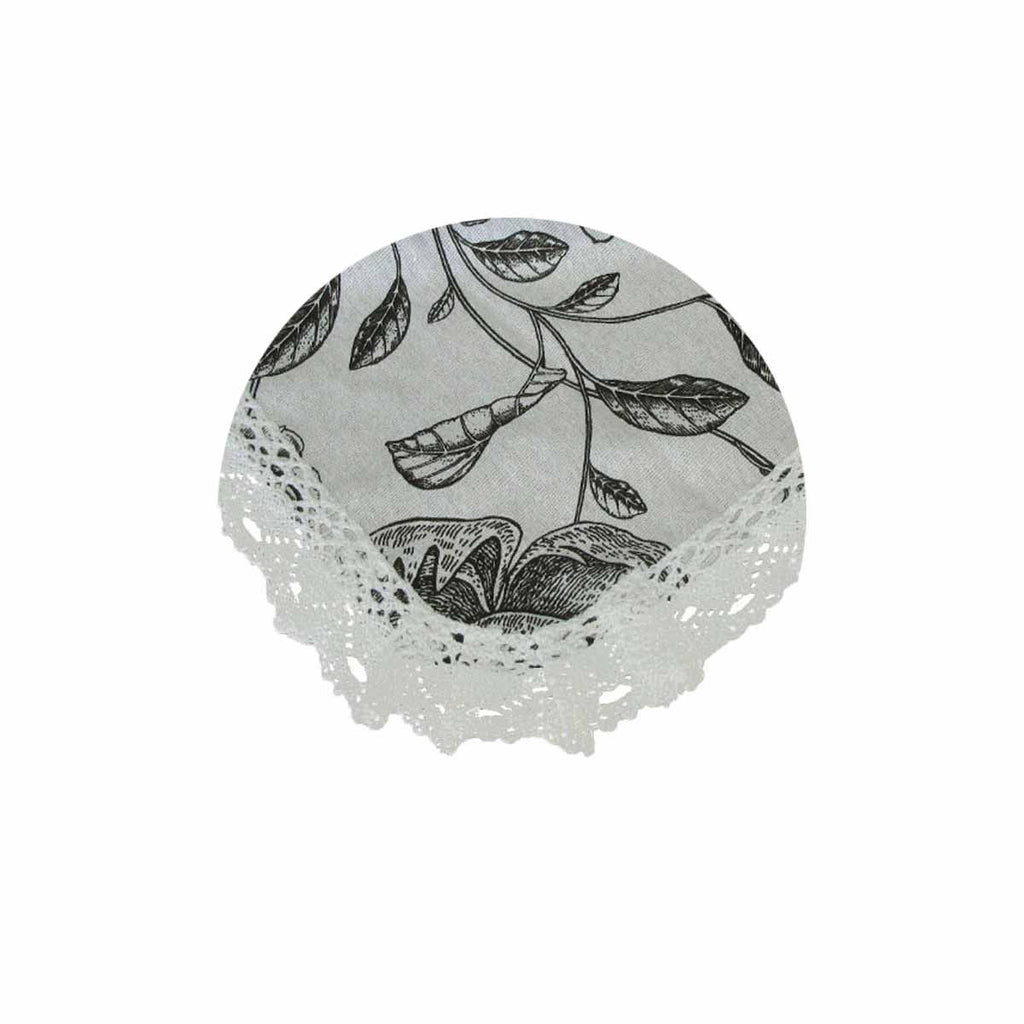 Botanical Print Cotton Linen Tablecloth with Lace Edging