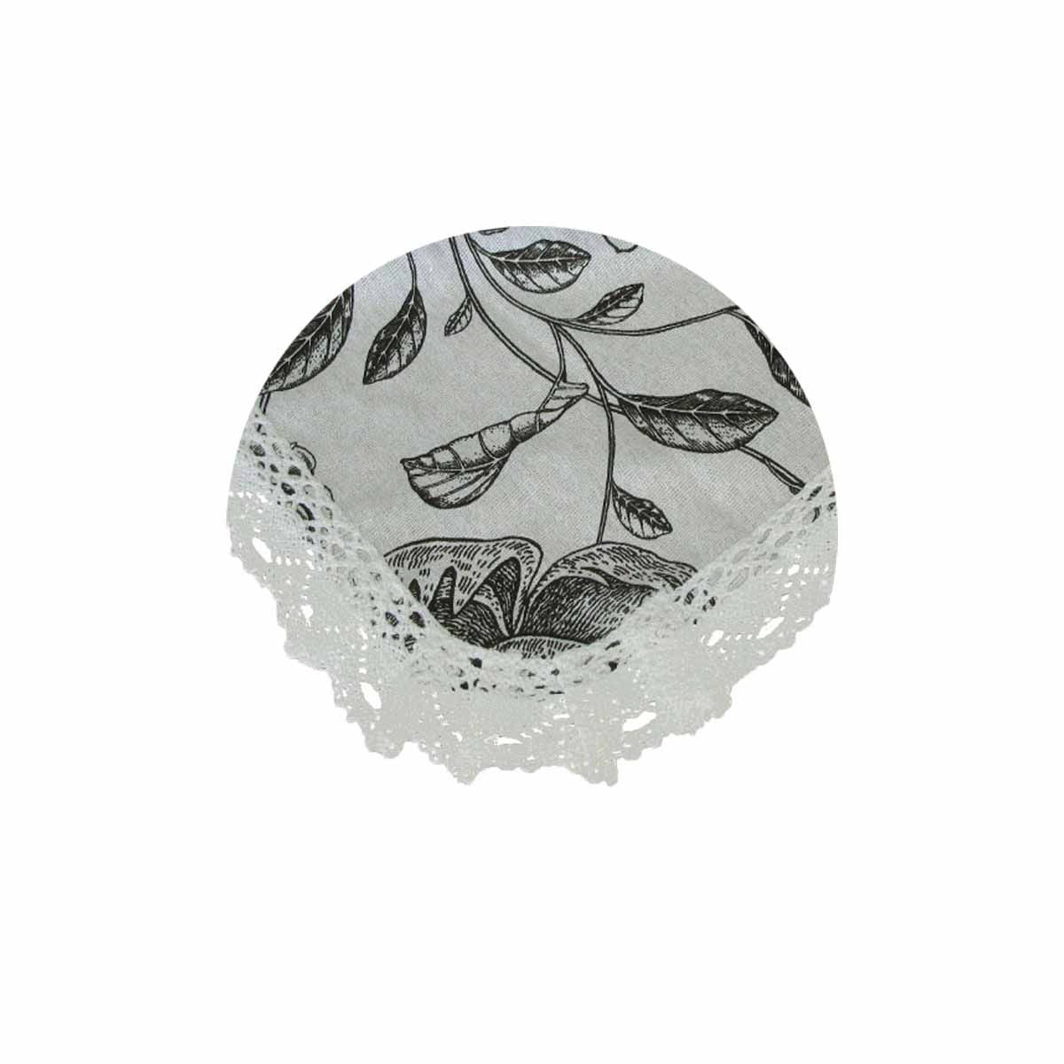 Botanical Print Cotton Linen Tablecloth with Lace Edging