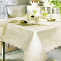 Swirl Leaf Cream Jacquard Table Cloth with Scalloped Edging 140 x 180