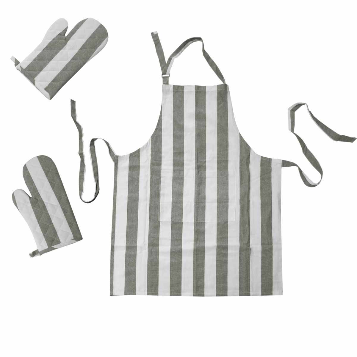 Rans Alfresco Stripe Cotton Apron and Oven Glove Set of 3