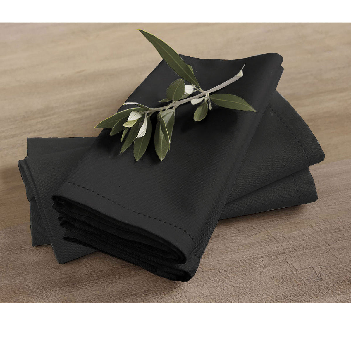 Rans Hemstitch Cotton Napkins, Set of 4, 45 x 45 cm, Black