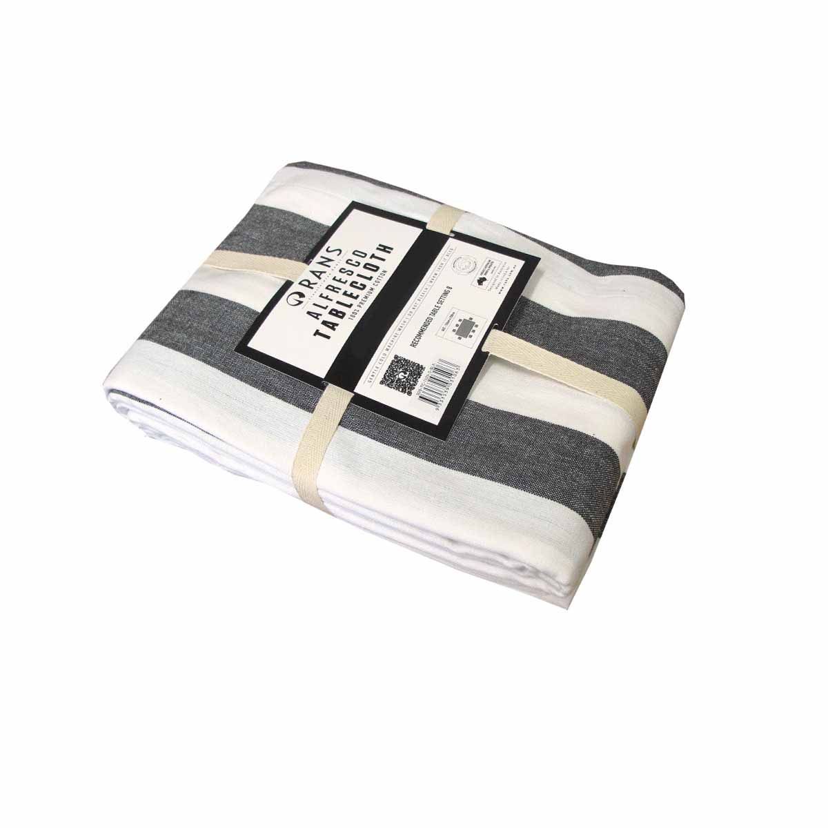 Rans Black Alfresco Stripes Cotton Tablecloth - Choose from 2 sizes