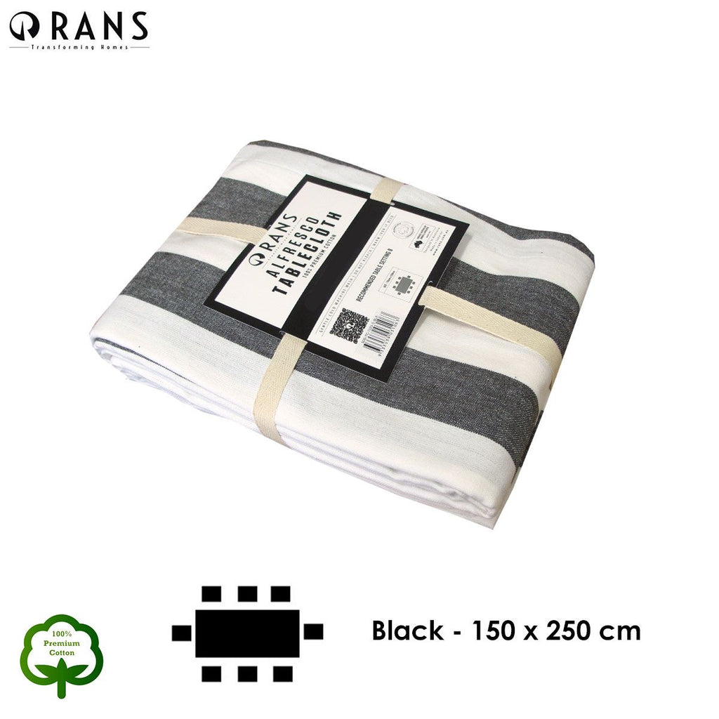 Rans Black Alfresco Stripes Cotton Tablecloth - Choose from 2 sizes