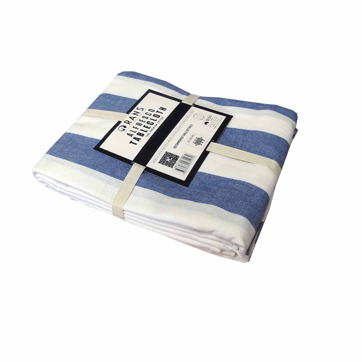 Rans Blue Alfresco Stripes Cotton Tablecloth - Choose from 2 sizes