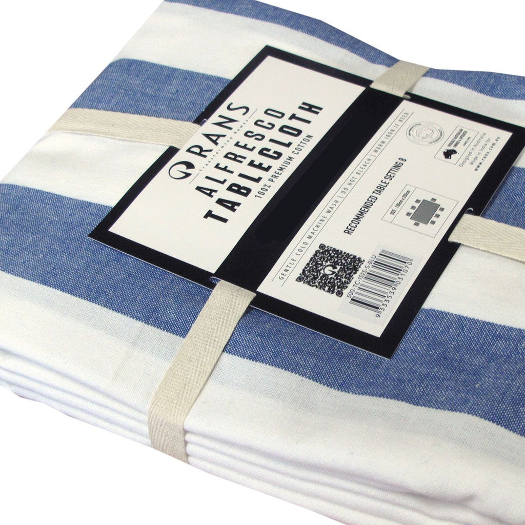 Rans Blue Alfresco Stripes Cotton Tablecloth - Choose from 2 sizes