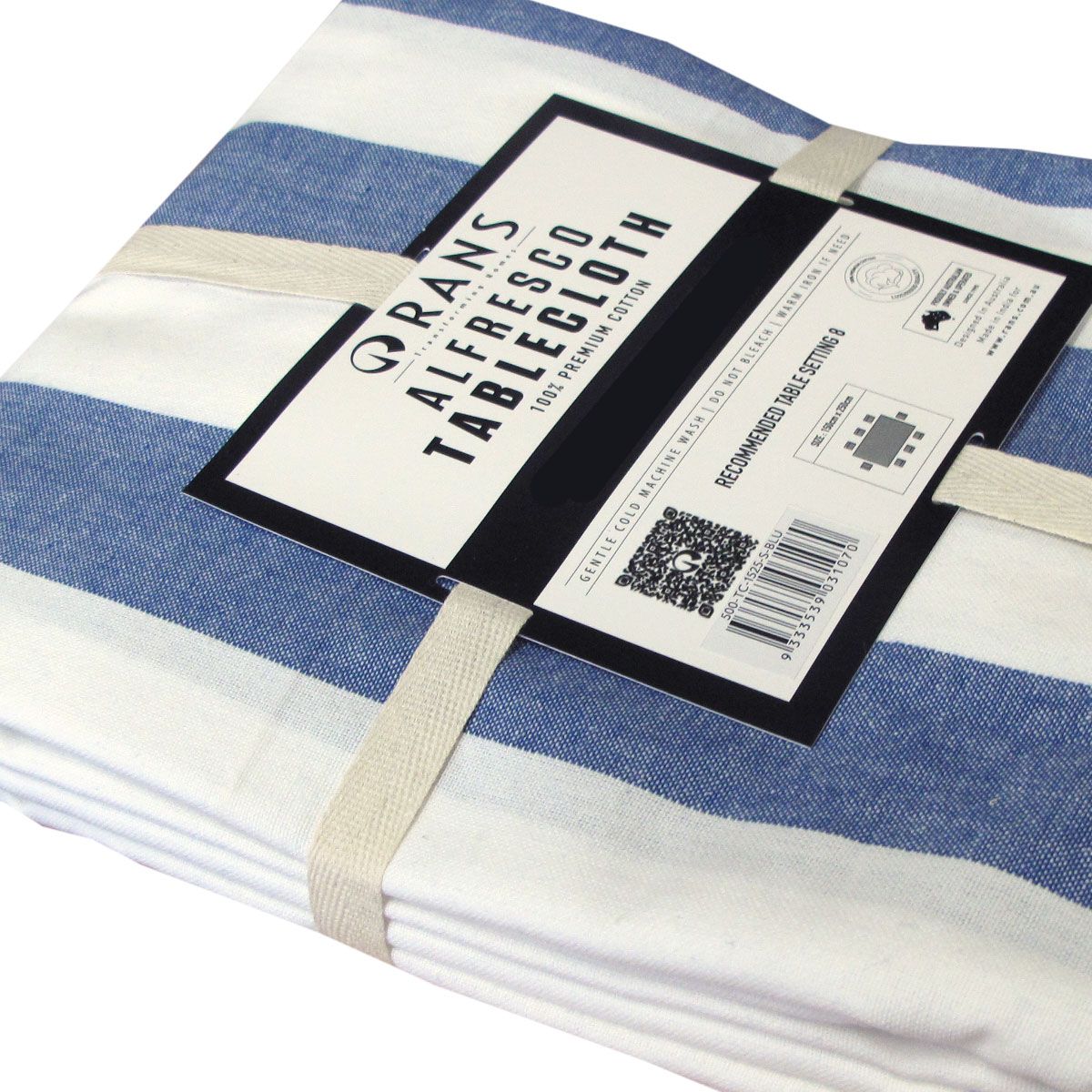 Rans Blue Alfresco Stripes Cotton Tablecloth - Choose from 2 sizes