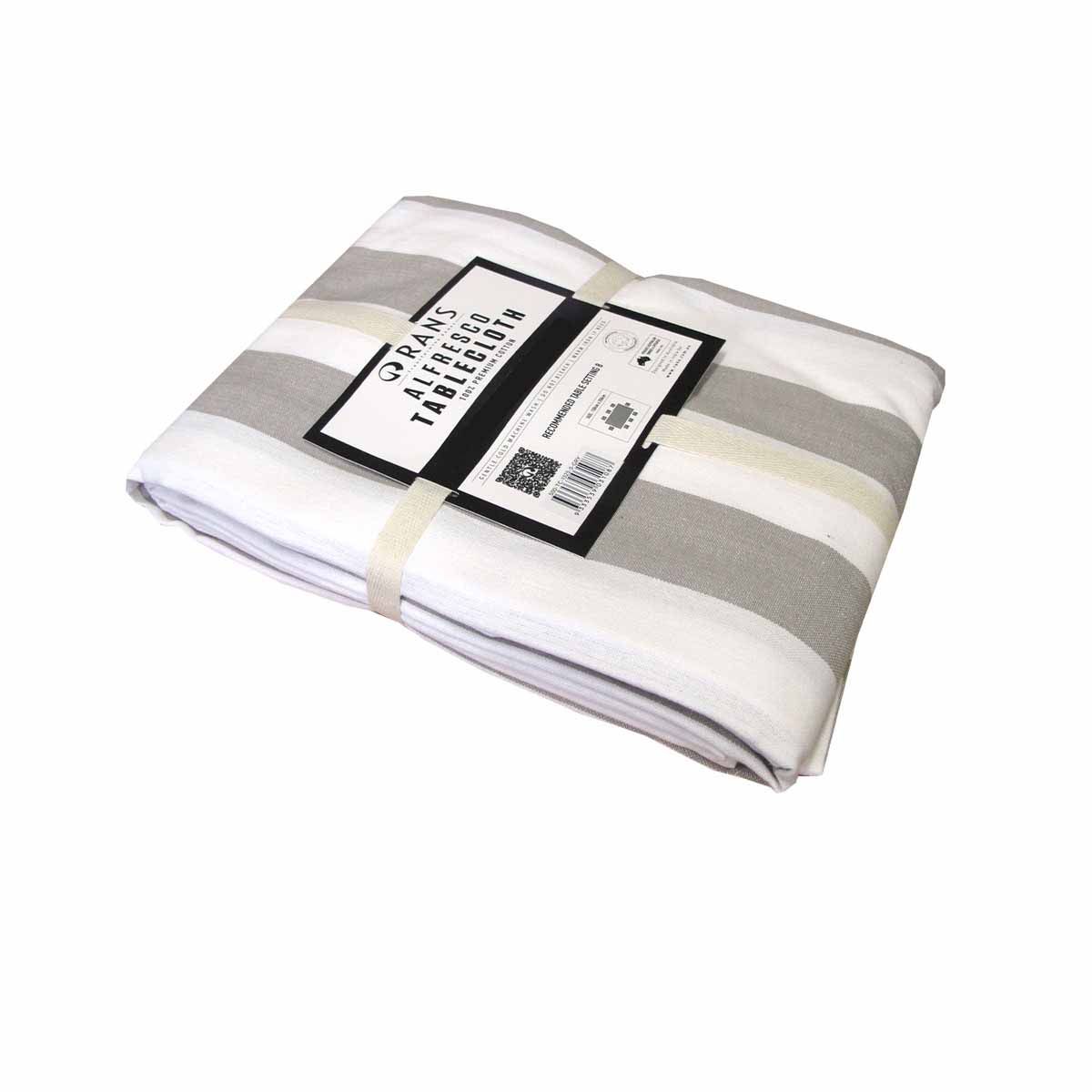Rans Grey Alfresco Stripes Cotton Tablecloth - Choose from 2 sizes