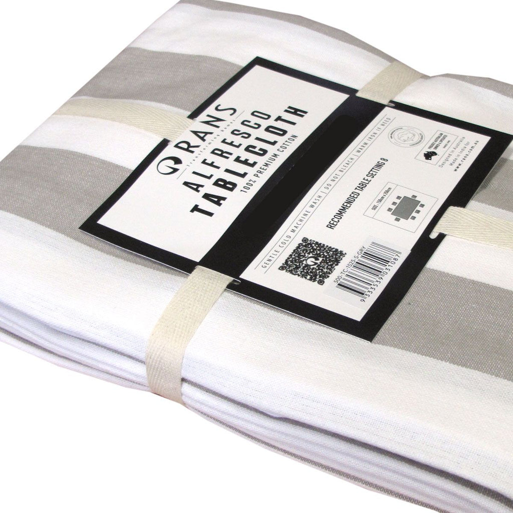 Rans Grey Alfresco Stripes Cotton Tablecloth - Choose from 2 sizes