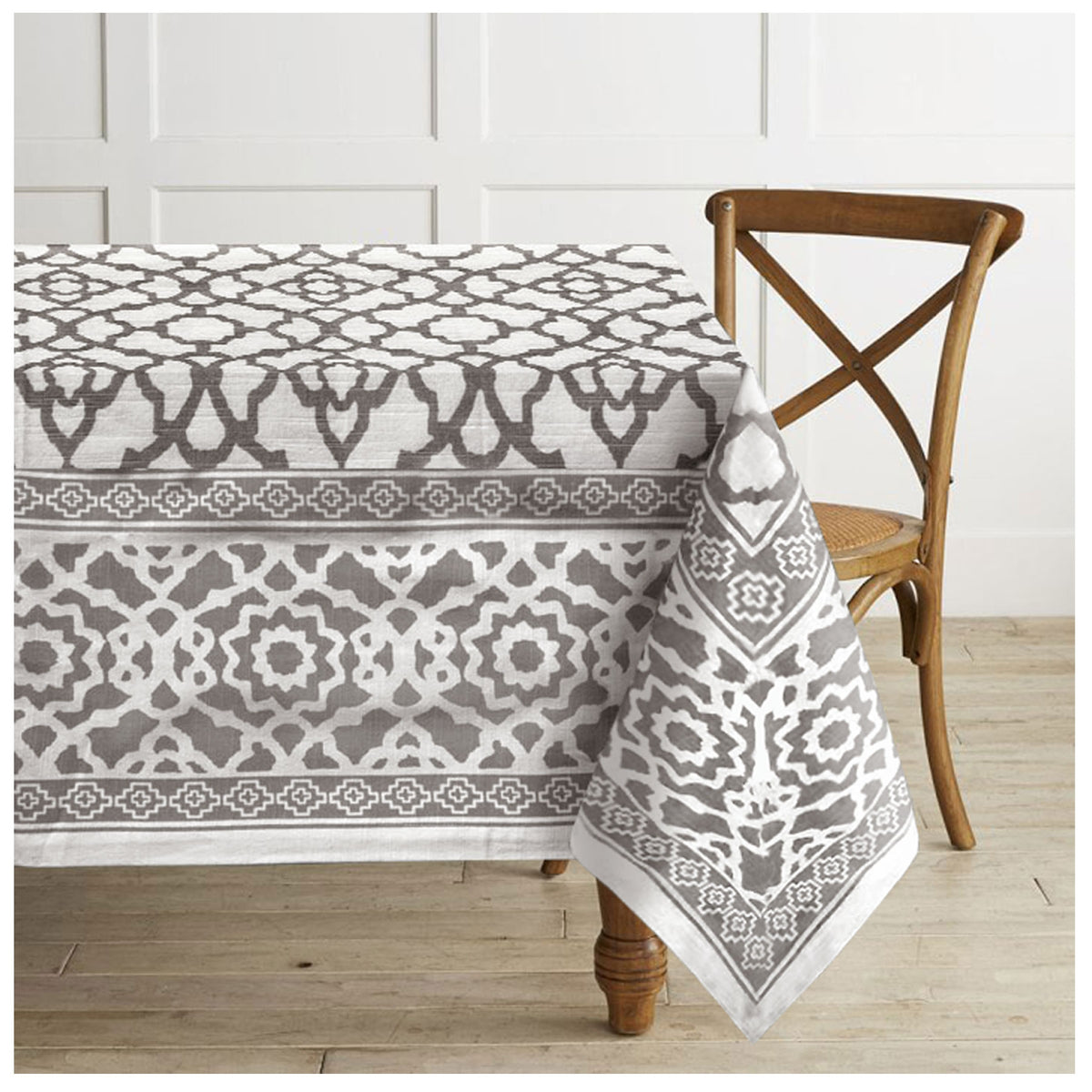 Rans Pure Cotton Vintage Print Tablecloth, Grey, 150 x 260 cm