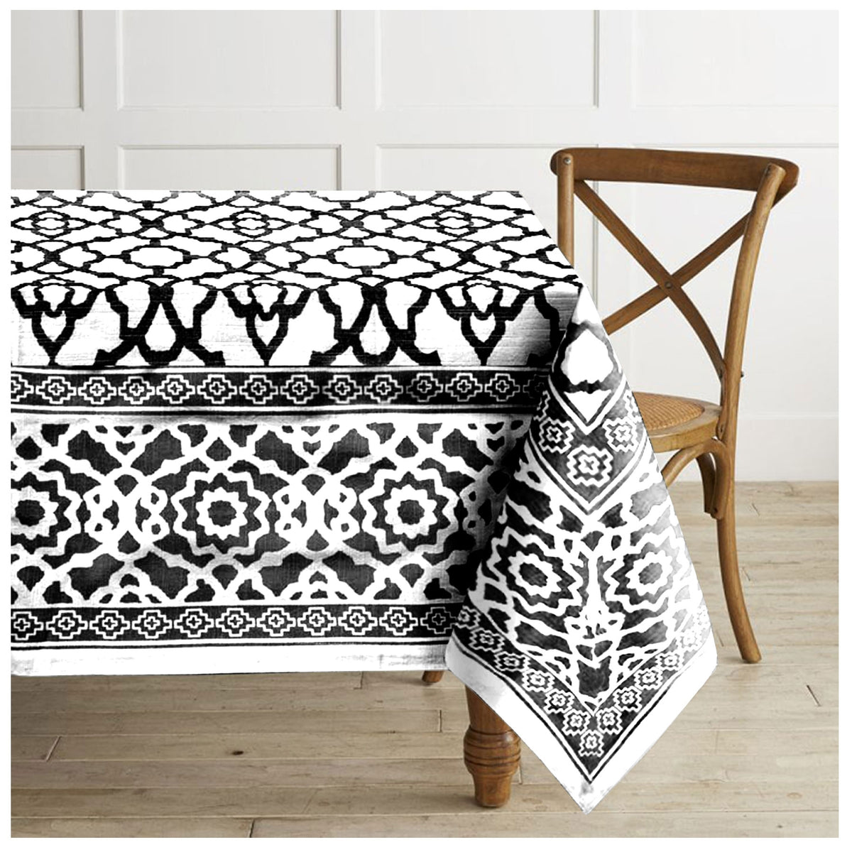 Rans Pure Cotton Vintage Print Tablecloth, Black, 150 x 360 cm