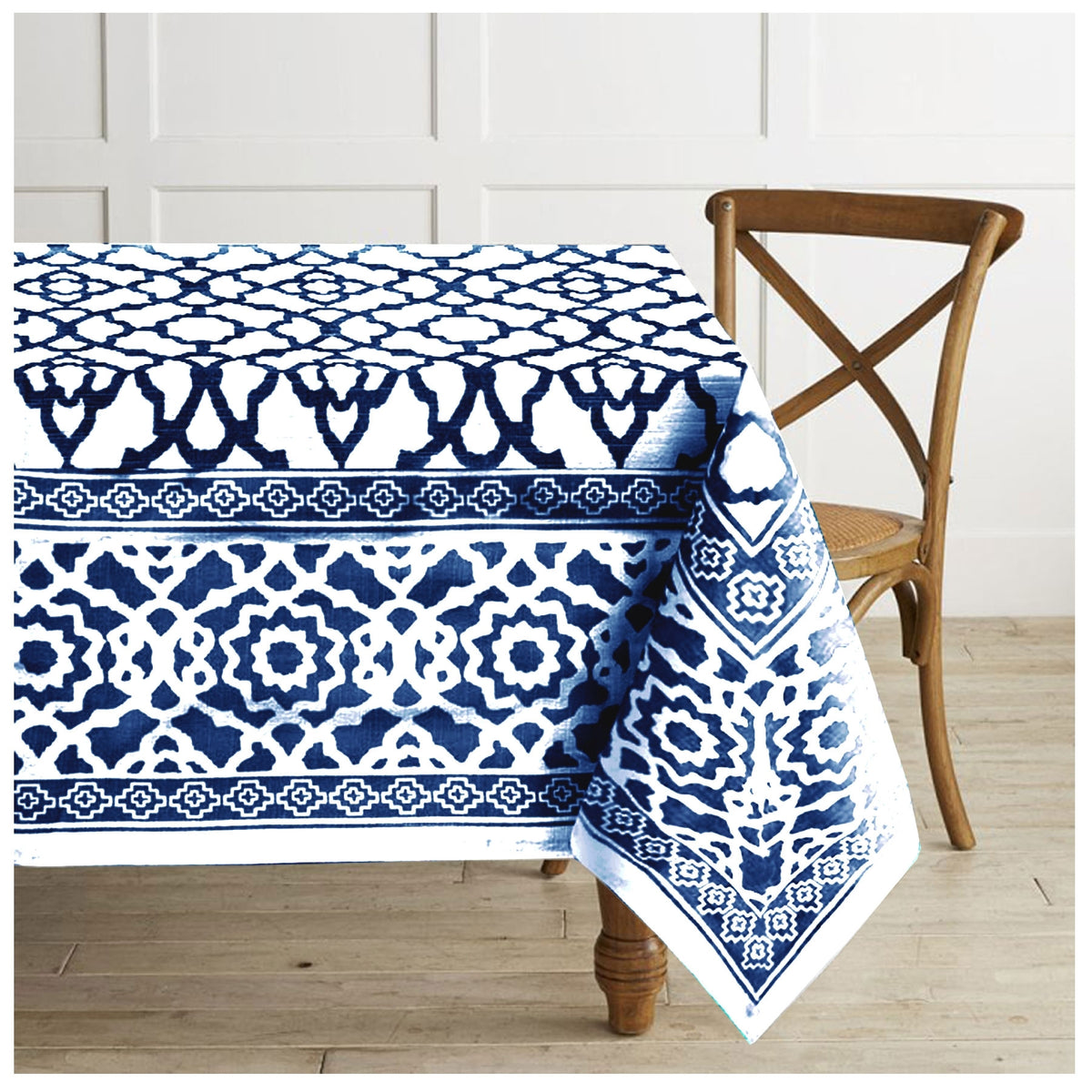 Rans Pure Cotton Vintage Print Tablecloth, Indigo, 150 x 360 cm