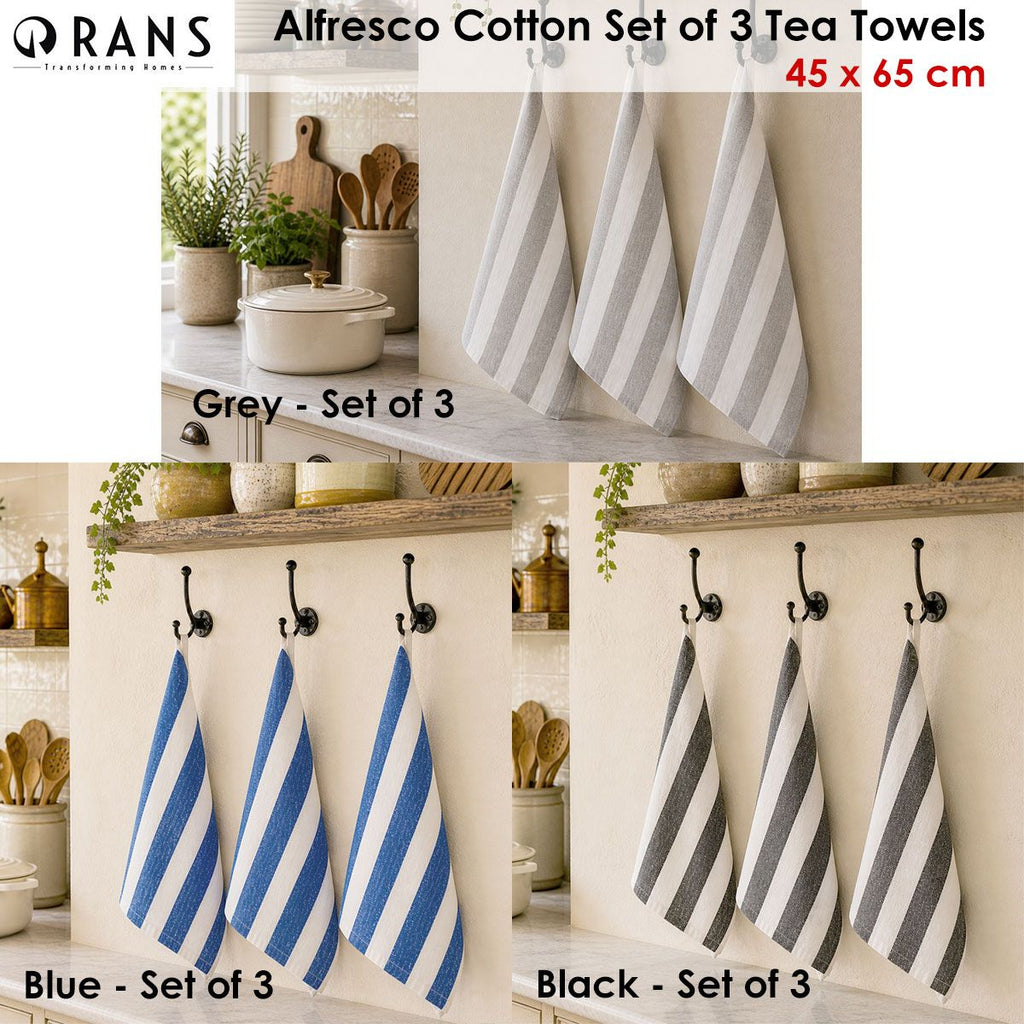 Rans Alfresco Stripes Cotton Set of 3 Tea Towels 45 x 65 cm