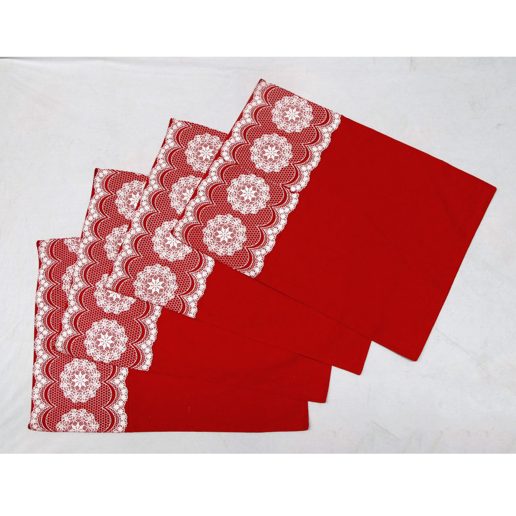 Rapee Cotton Lacey Red Table Placemats, Set of 4, 33 x 45 cm