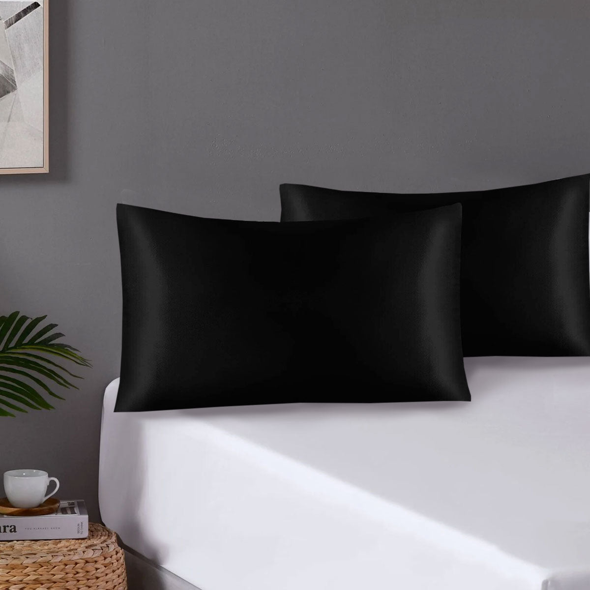 Polyester Satin Pillowcase Pair with Envelope Closure, Standard, Black