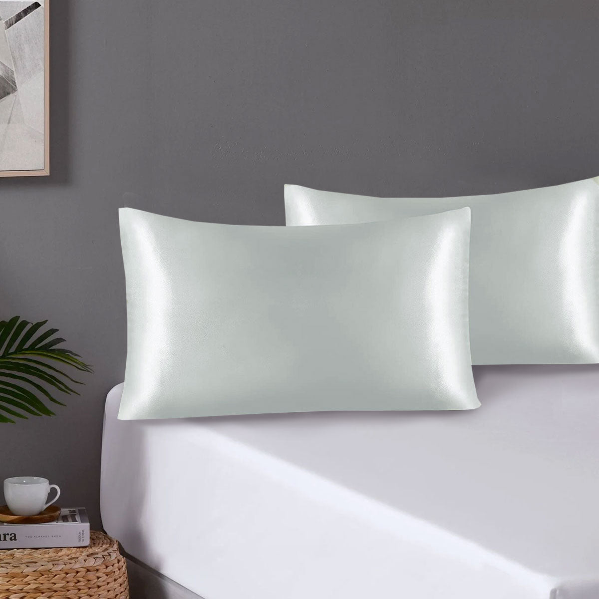 Polyester Satin Pillowcase Pair with Envelope Closure, Standard, Grey