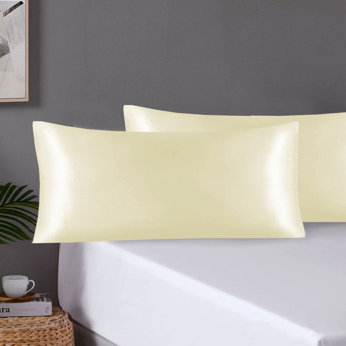 Polyester Satin Pillowcase Pair with Envelope Closure, King, Ivory