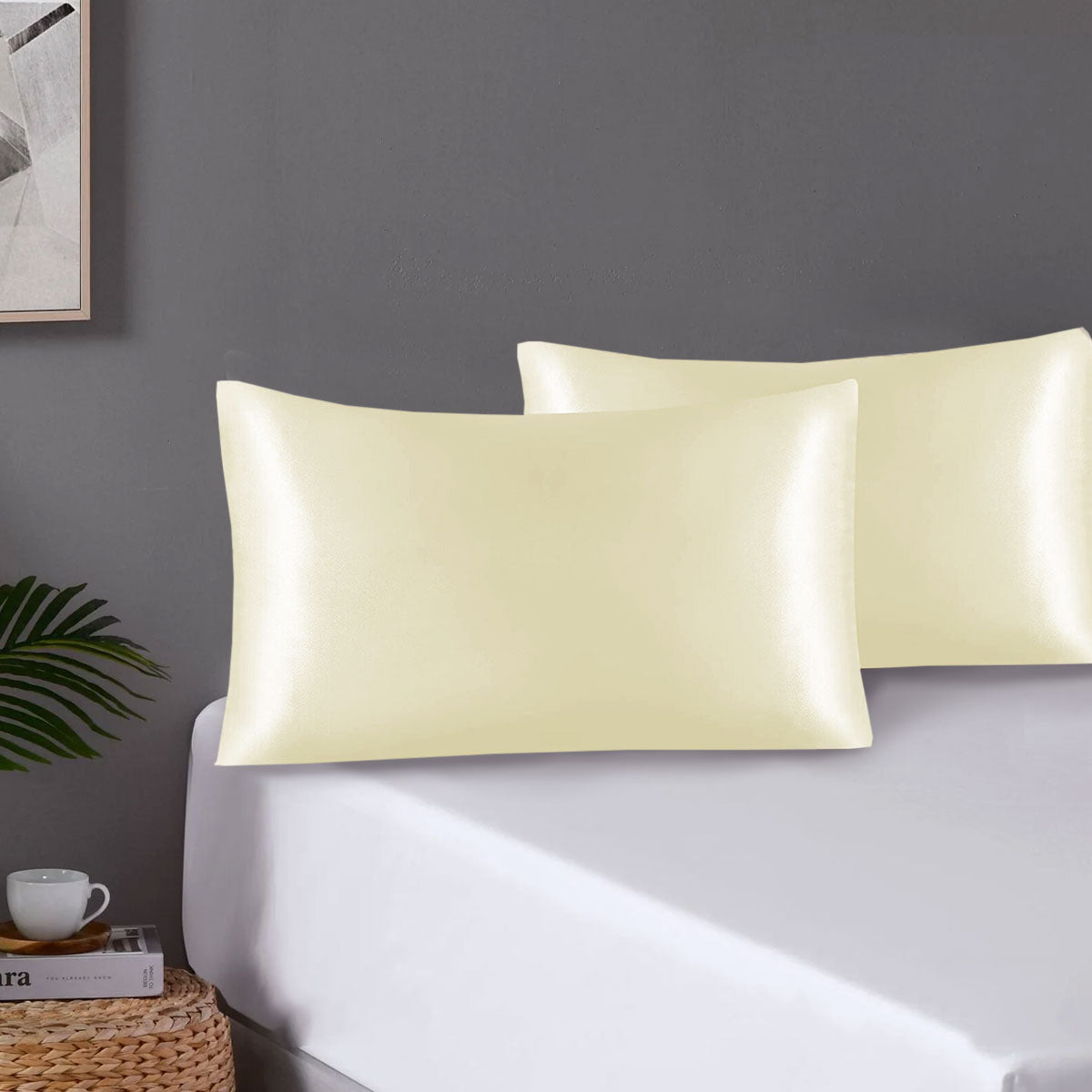 Polyester Satin Pillowcase Pair with Envelope Closure, Standard, Ivory