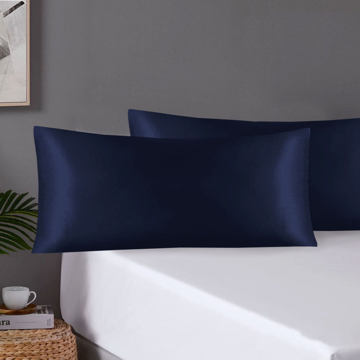 Polyester Satin Pillowcase Pair with Envelope Closure, King, Navy