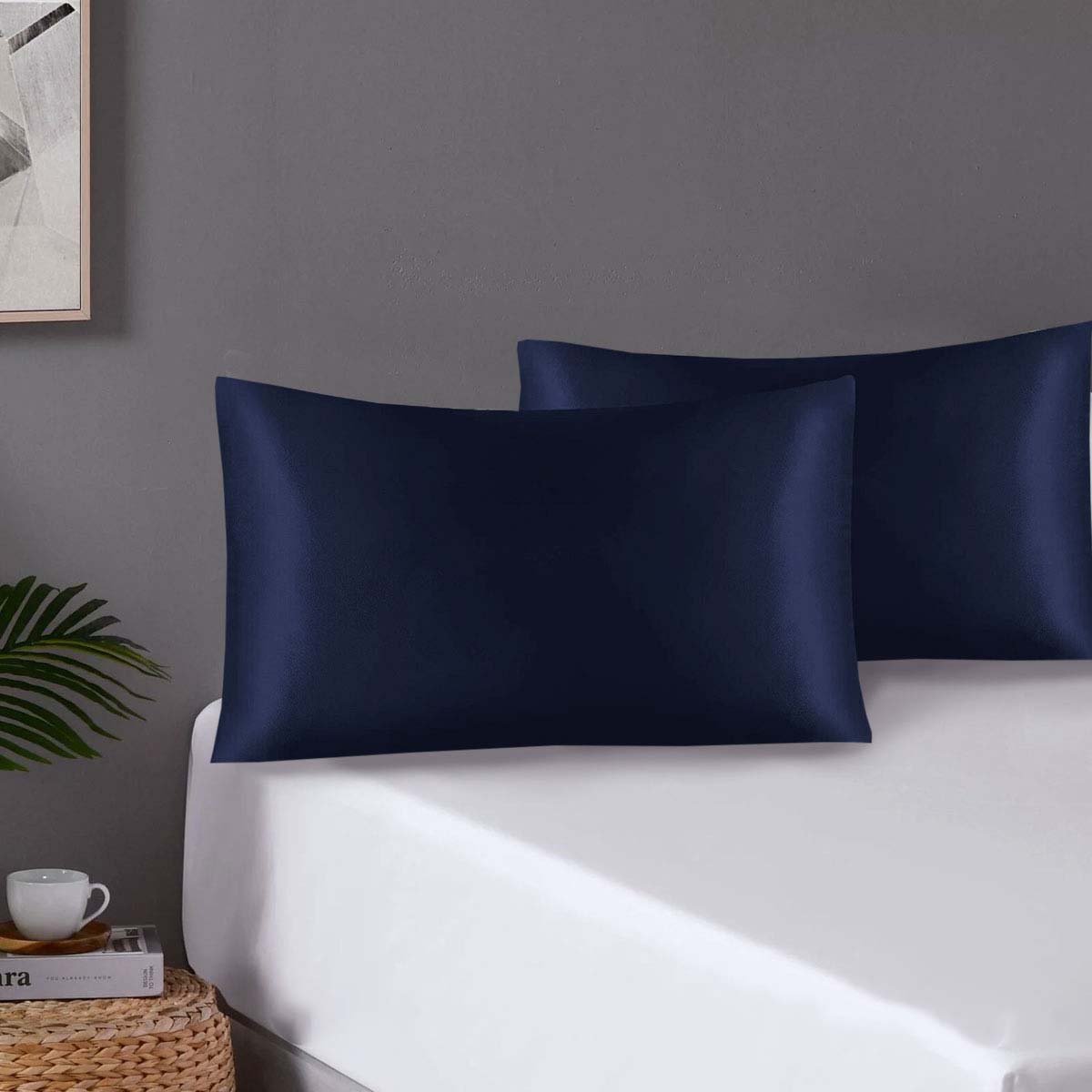 Polyester Satin Pillowcase Pair with Envelope Closure, Standard, Navy