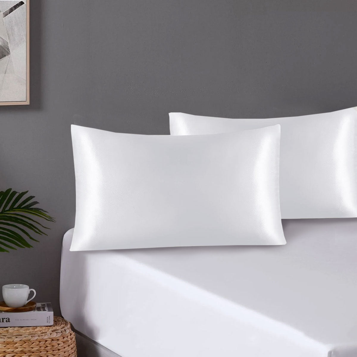 Polyester Satin Pillowcase Pair with Envelope Closure, Standard, White