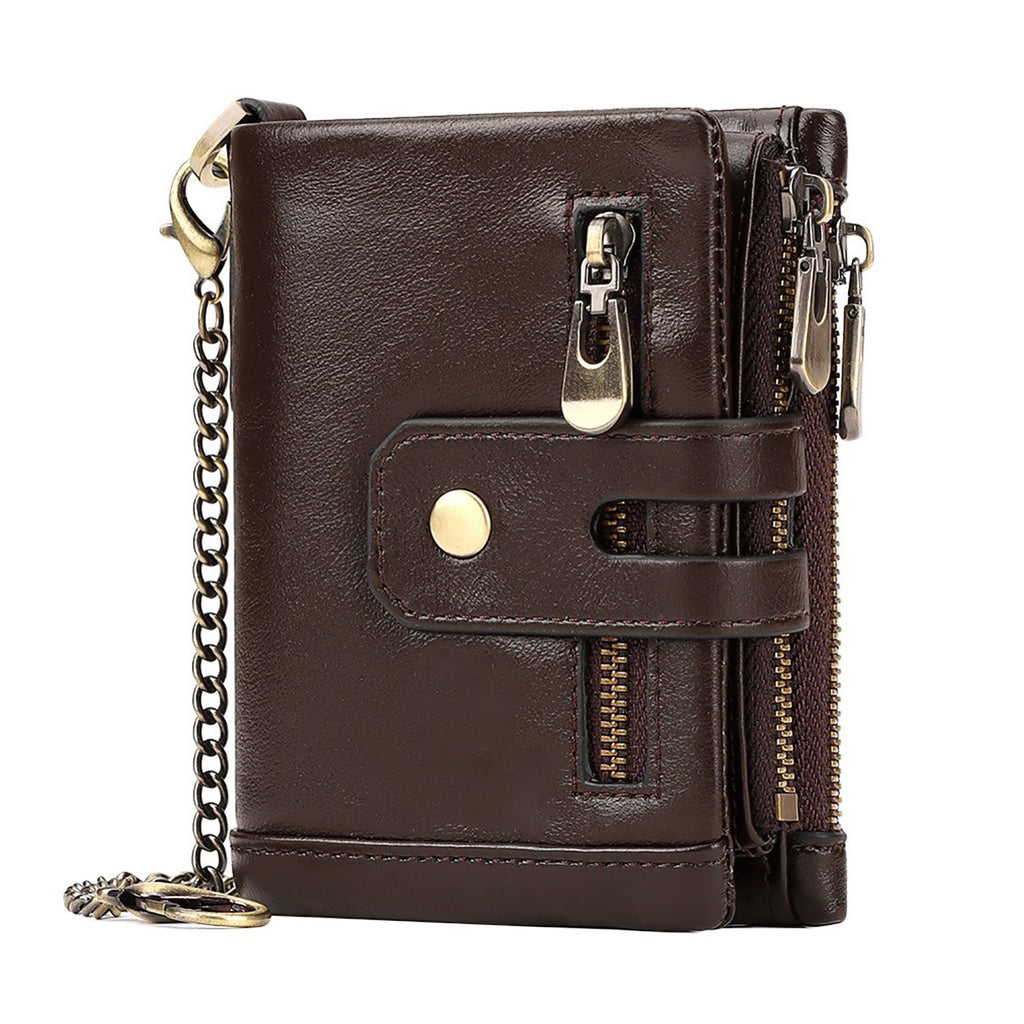 Men's Genuine Leather Wallet RFID Blocking Retro Bifold Zipper Card