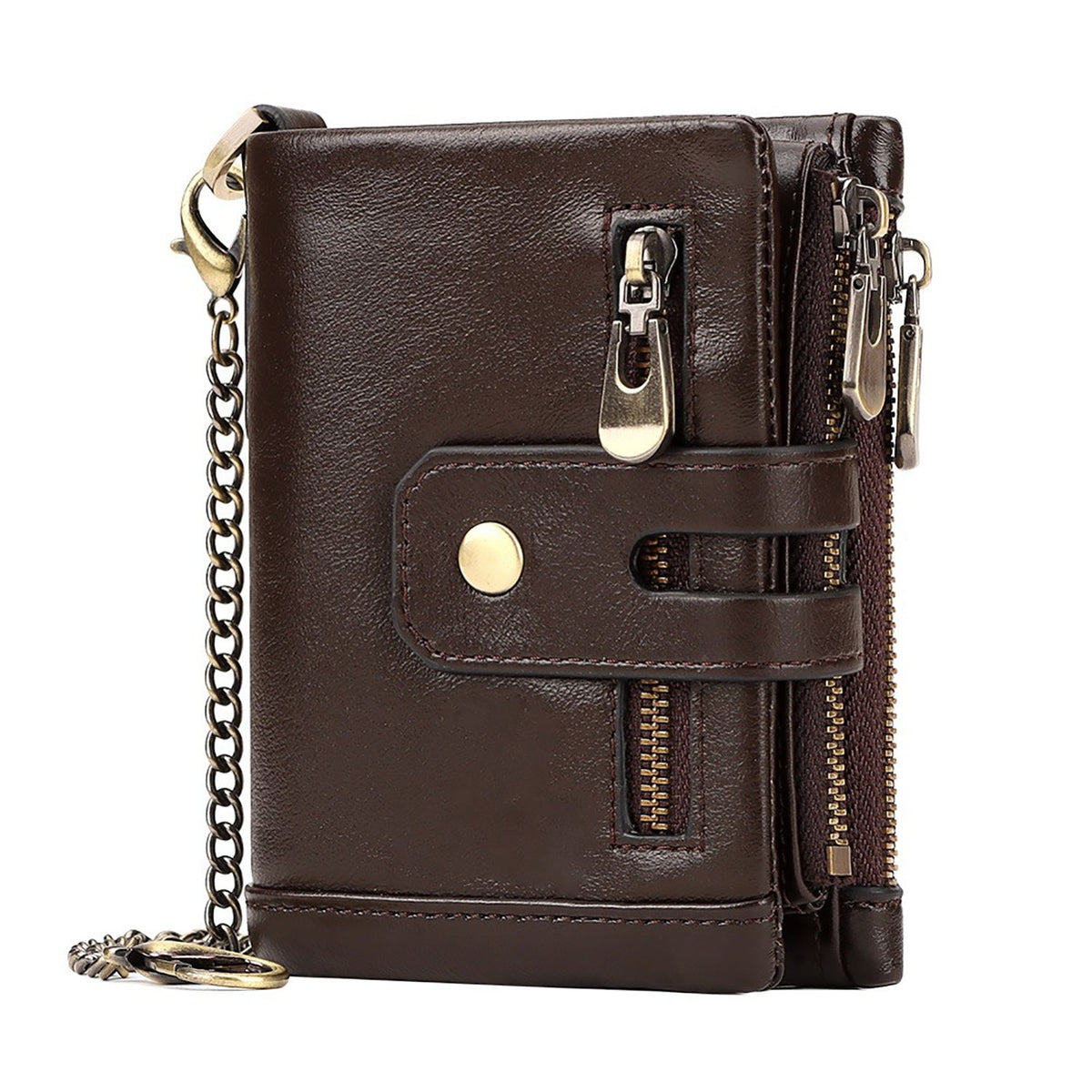 Men's Genuine Leather Wallet RFID Blocking Retro Bifold Zipper Card