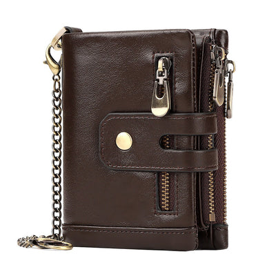 Men's Genuine Leather Wallet RFID Blocking Retro Bifold Zipper Card