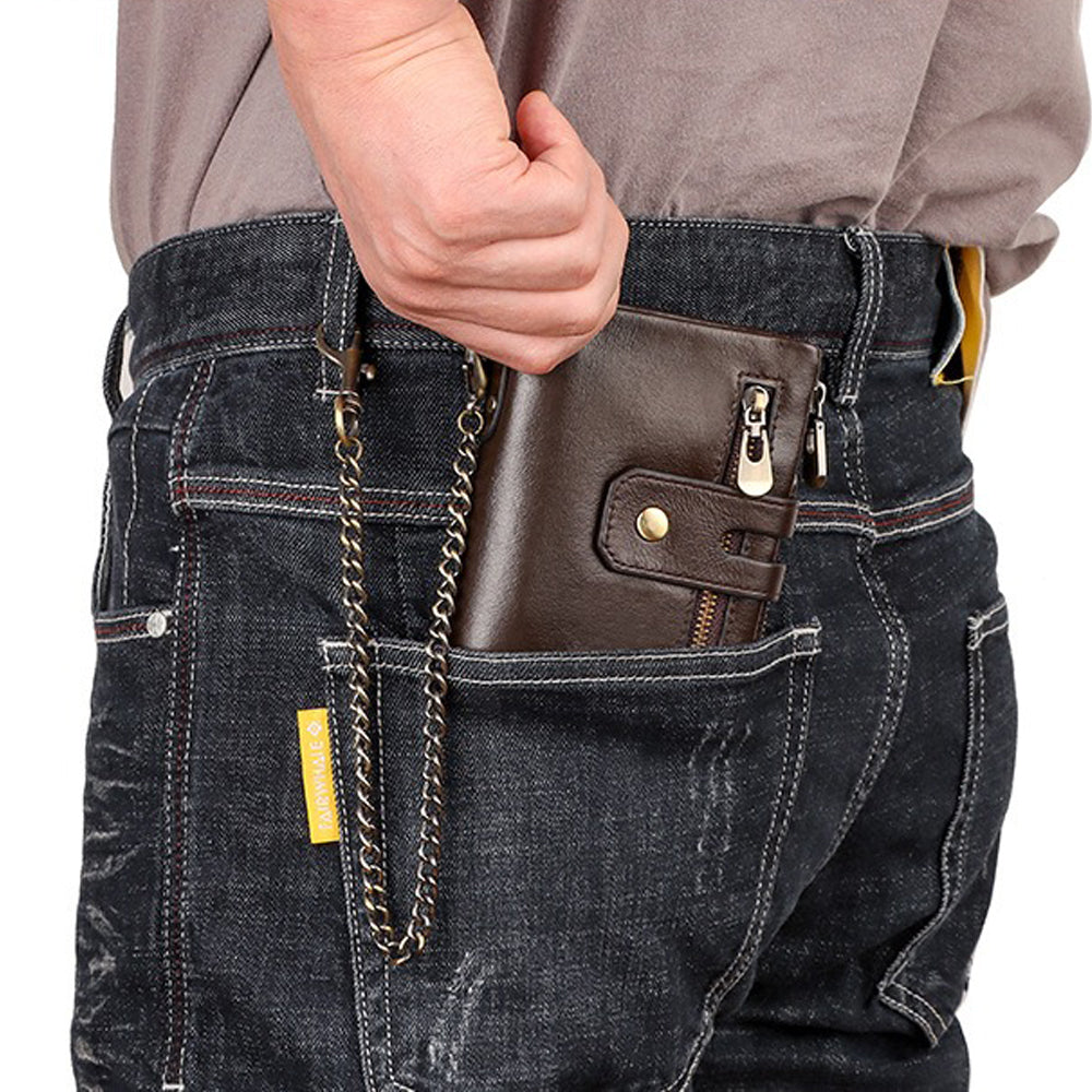Men's Genuine Leather Wallet RFID Blocking Retro Bifold Zipper Card