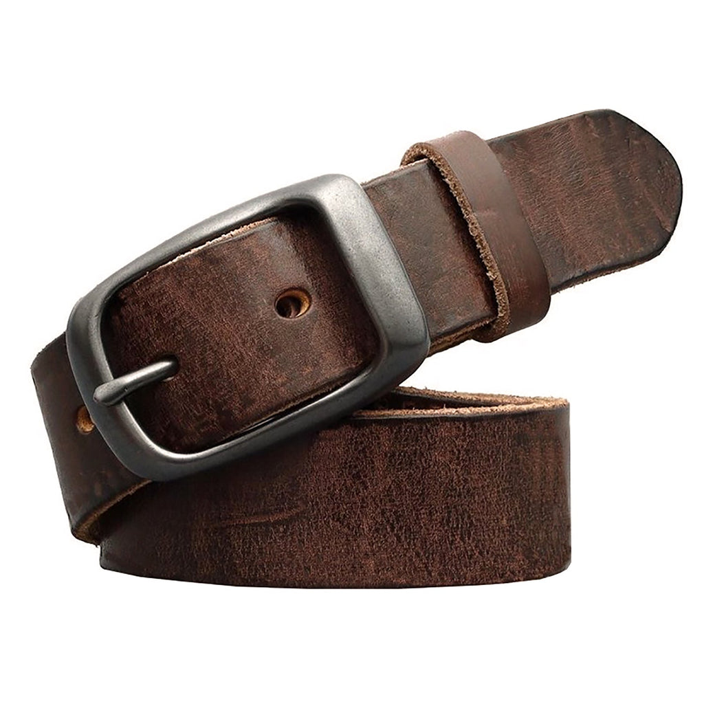 Men's Genuine Leather Belt Vintage Cowhide Pin Buckle 125cm