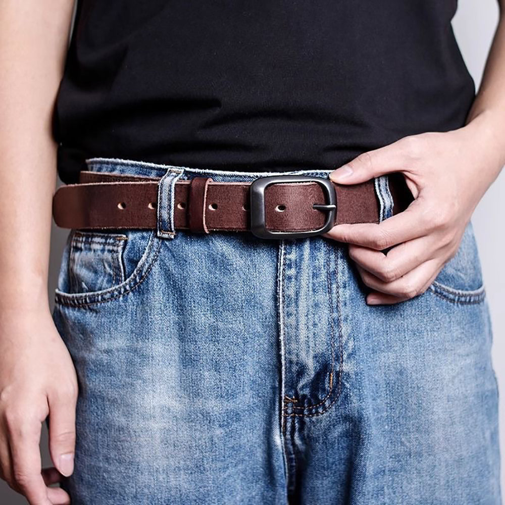 Men's Genuine Leather Belt Vintage Cowhide Pin Buckle 125cm