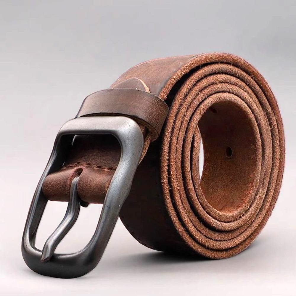 Men's Genuine Leather Belt Vintage Cowhide Pin Buckle 125cm
