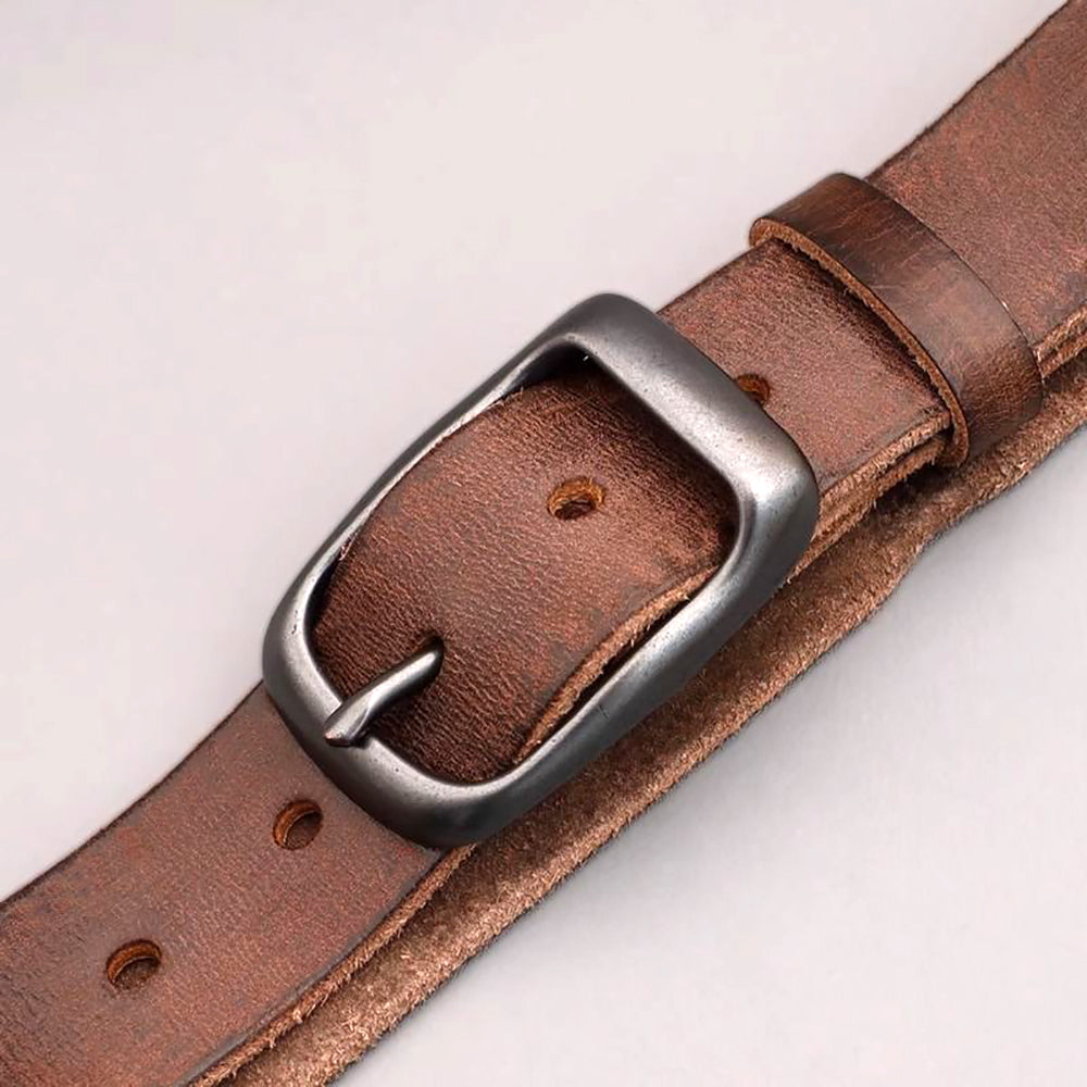 Men's Genuine Leather Belt Vintage Cowhide Pin Buckle 125cm